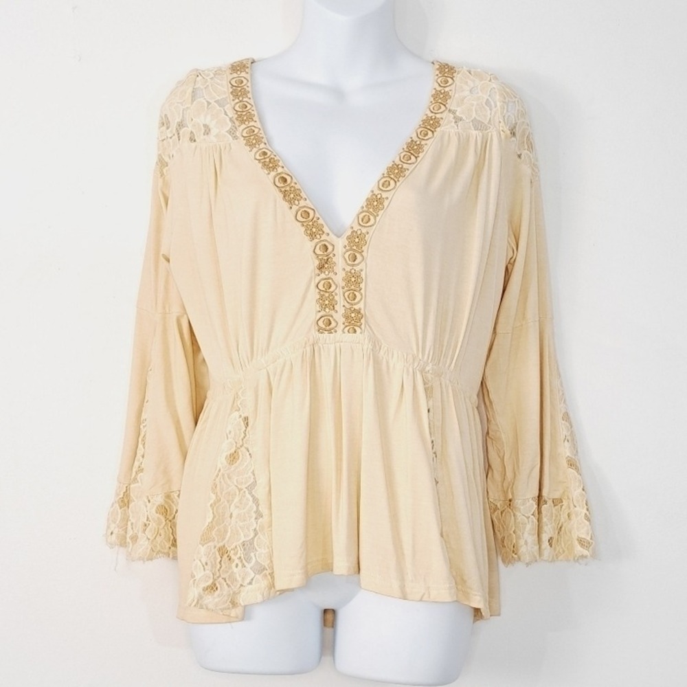 POL Embroidered Deep V Flare Sleeve Peasant Romantic Fairy Blouse‎ Size Small